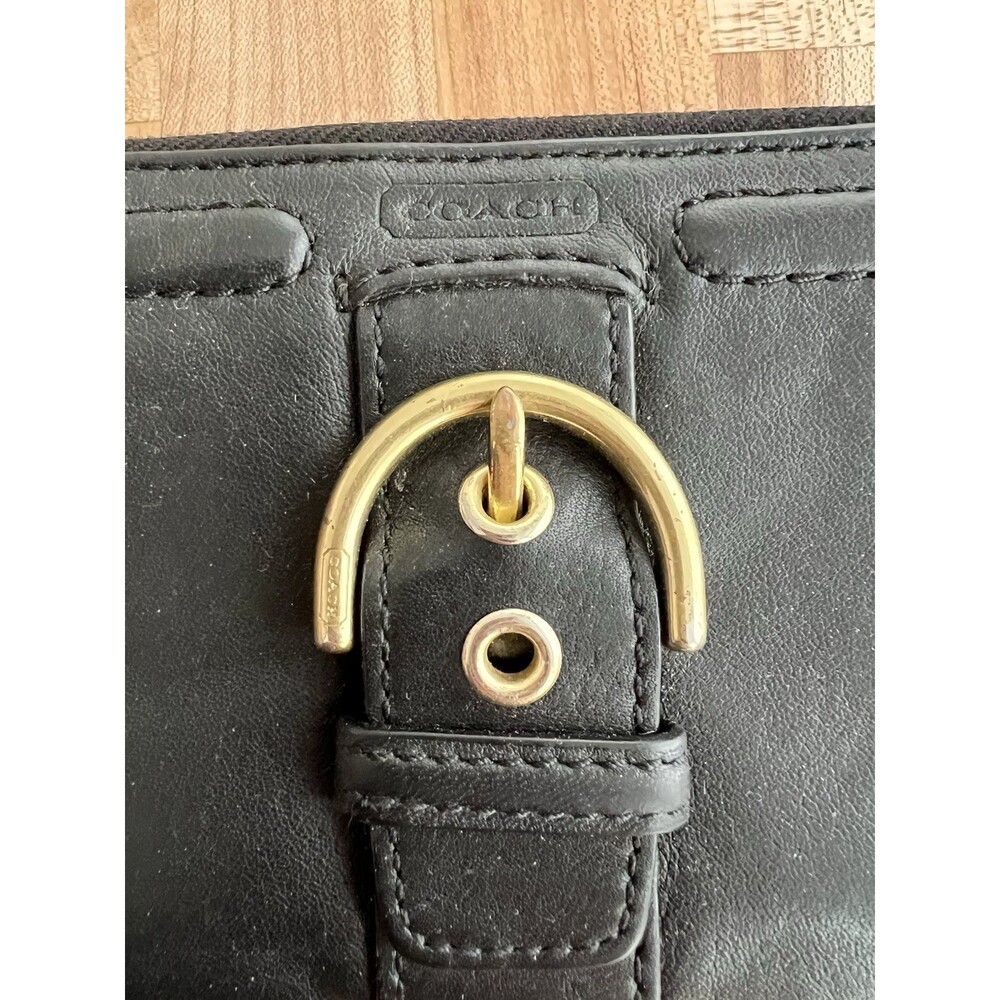Coach Black Leather Buckle Accordion Checkbook Wallet Coin Zip Credit Card Slots - Picture 3 of 8